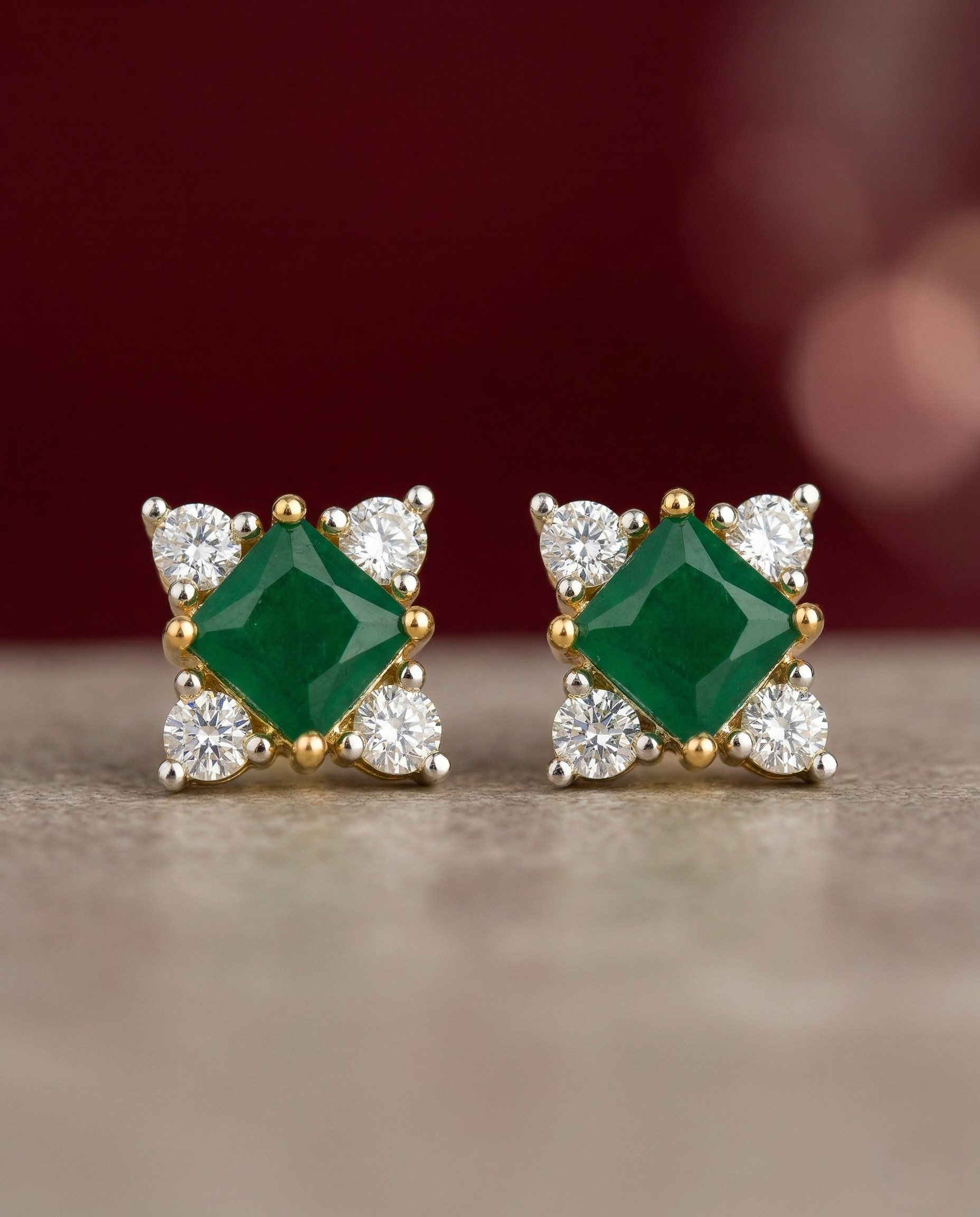 Premium Royal Square Studs – Gold Polish Diamond Stone Earrings