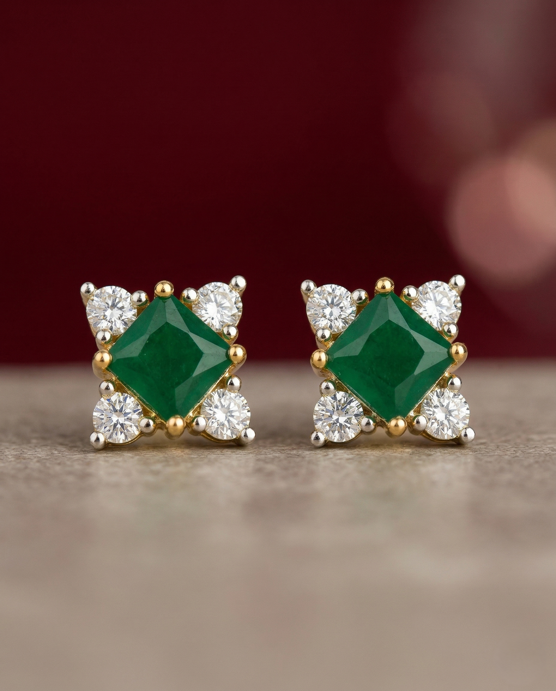 Premium Royal Square Studs – Gold Polish Diamond Stone Earrings