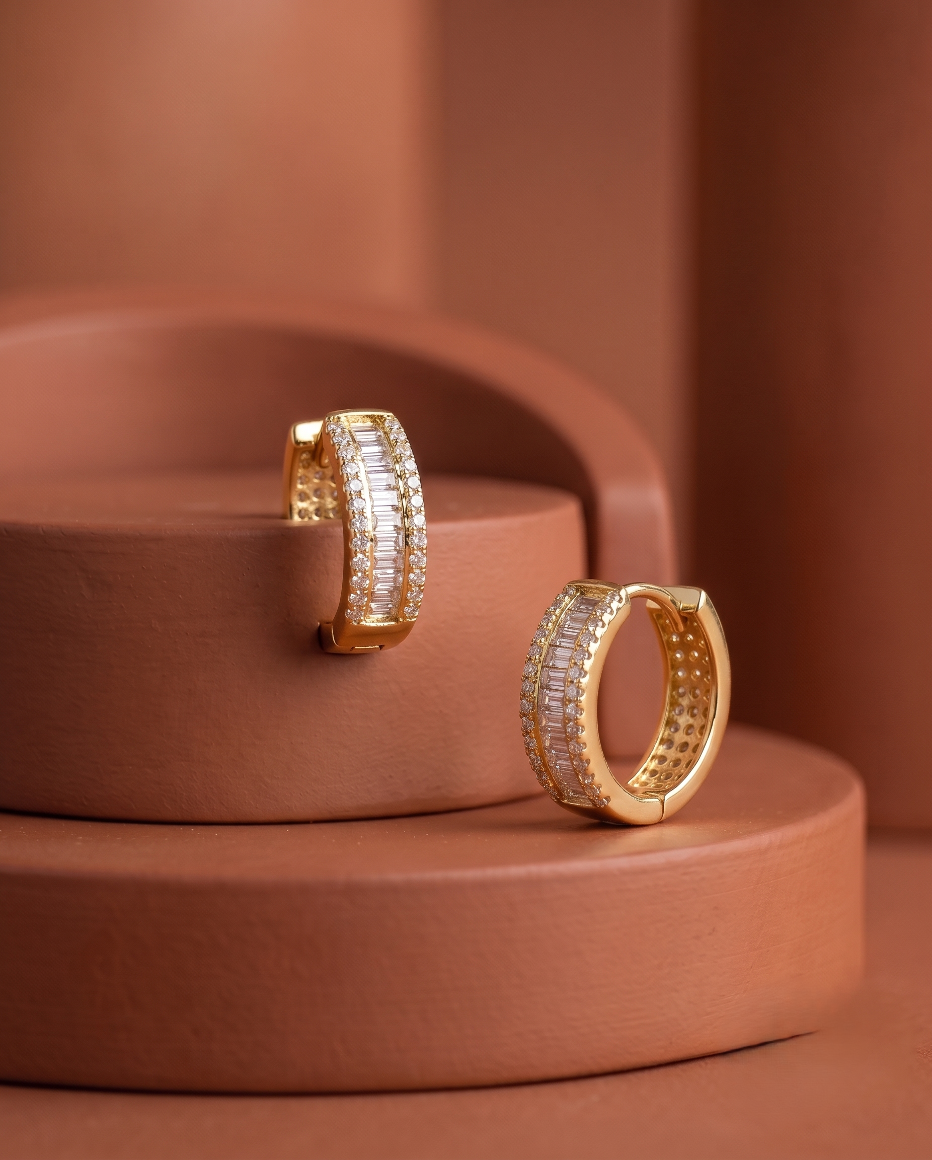 Baguette CZ Diamond Hoop Earrings – Gold & Silver Finish