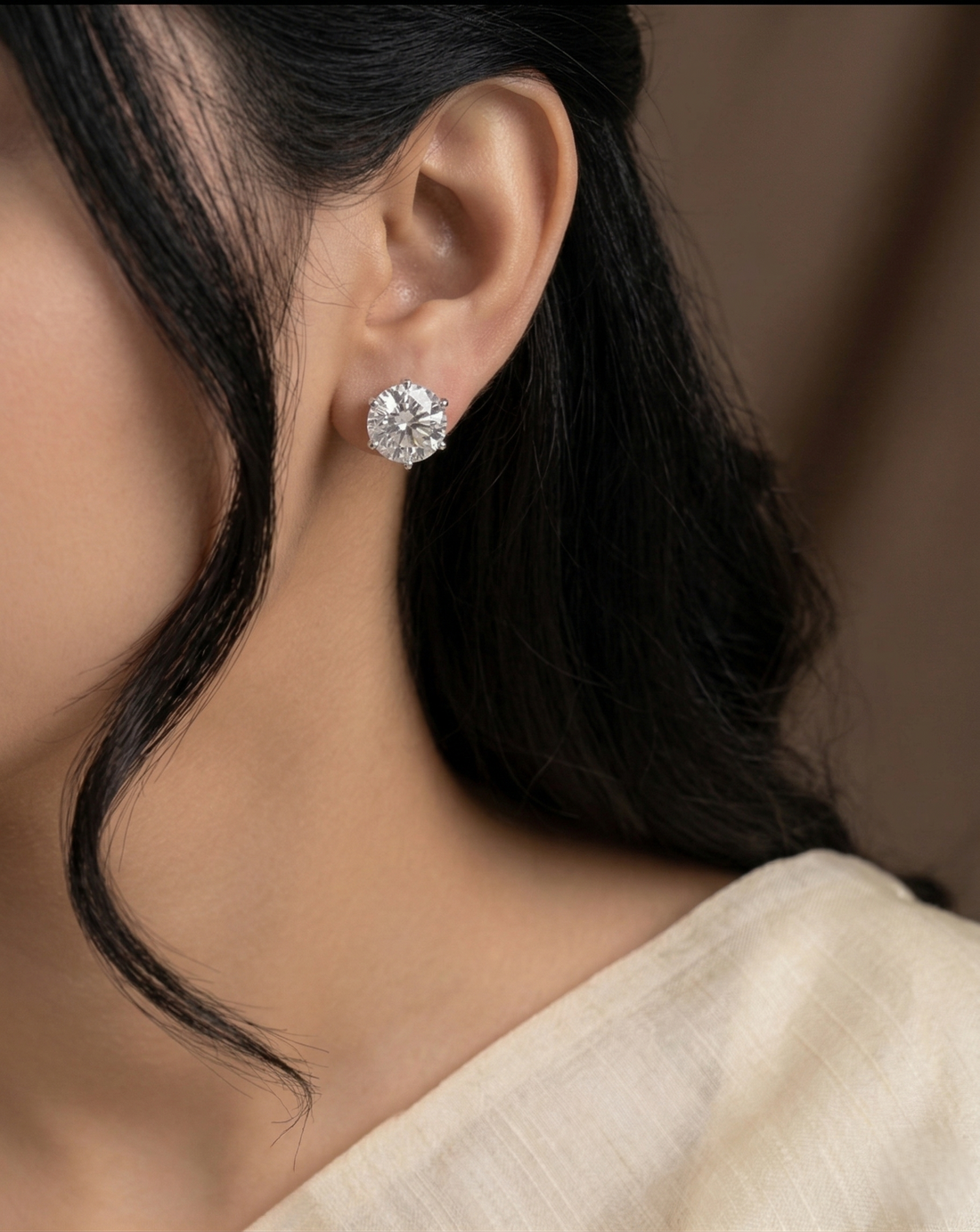 Premium 8 Carat Diamond Stud Earrings Gold & Silver Tone Classic Round Design