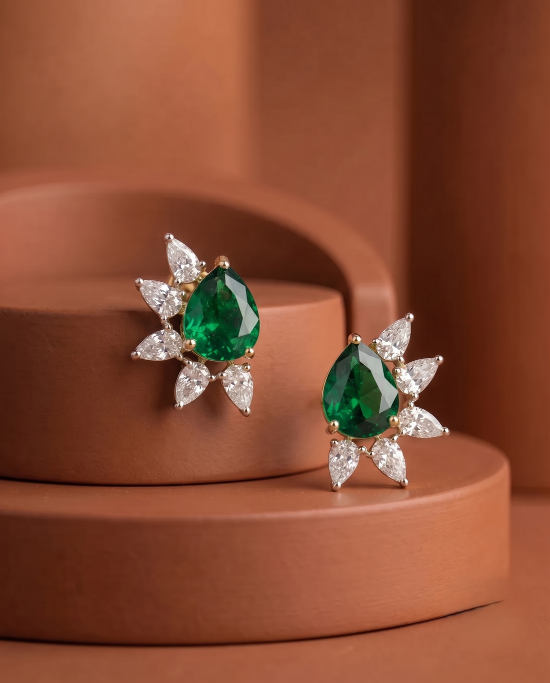 Celestia Bloom Studs – Pear Stone Diamond Floral Earrings (Multi Color Variants) - Silver Plated