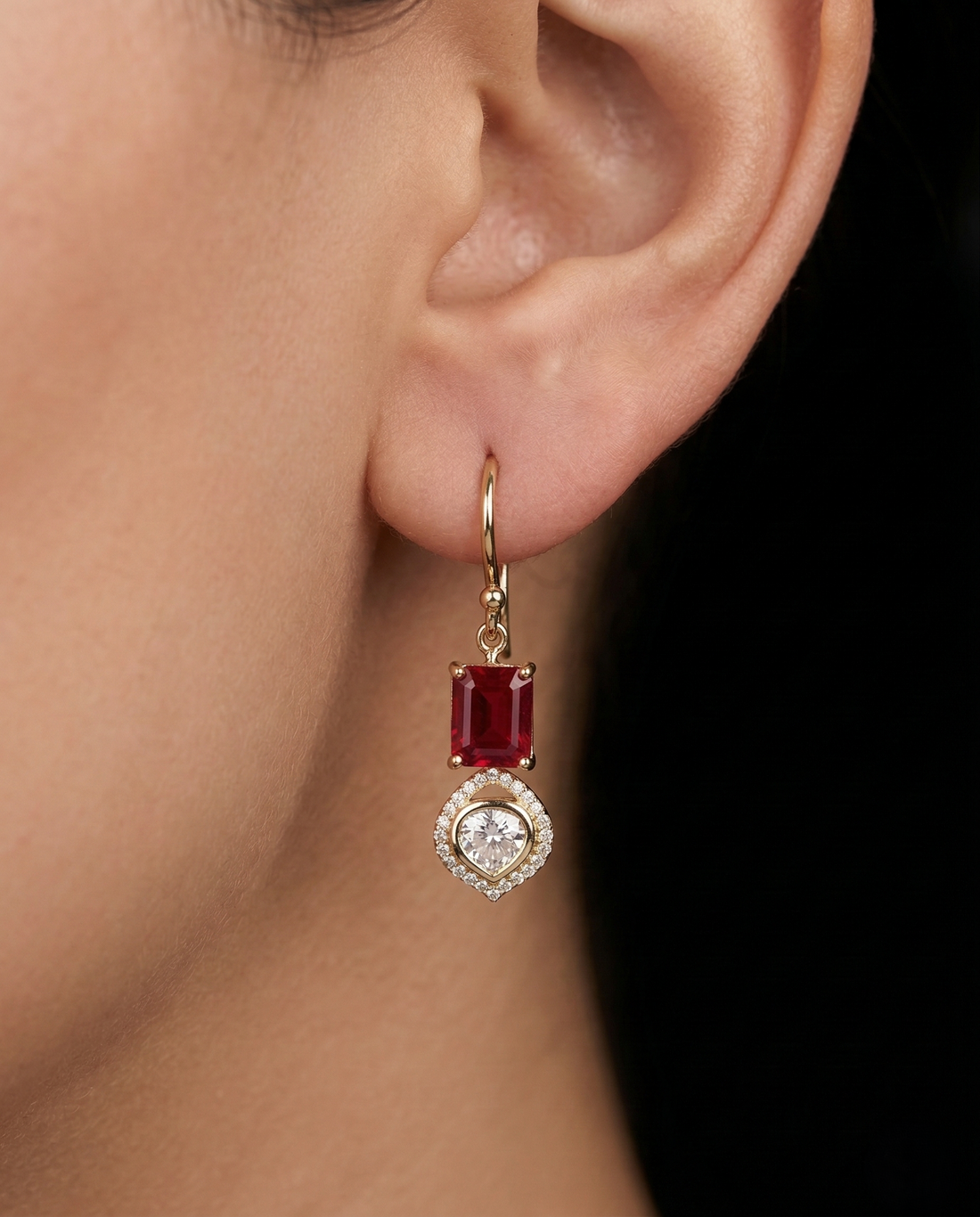 Premium Kundan Drop Earrings Green Red Gold Finish