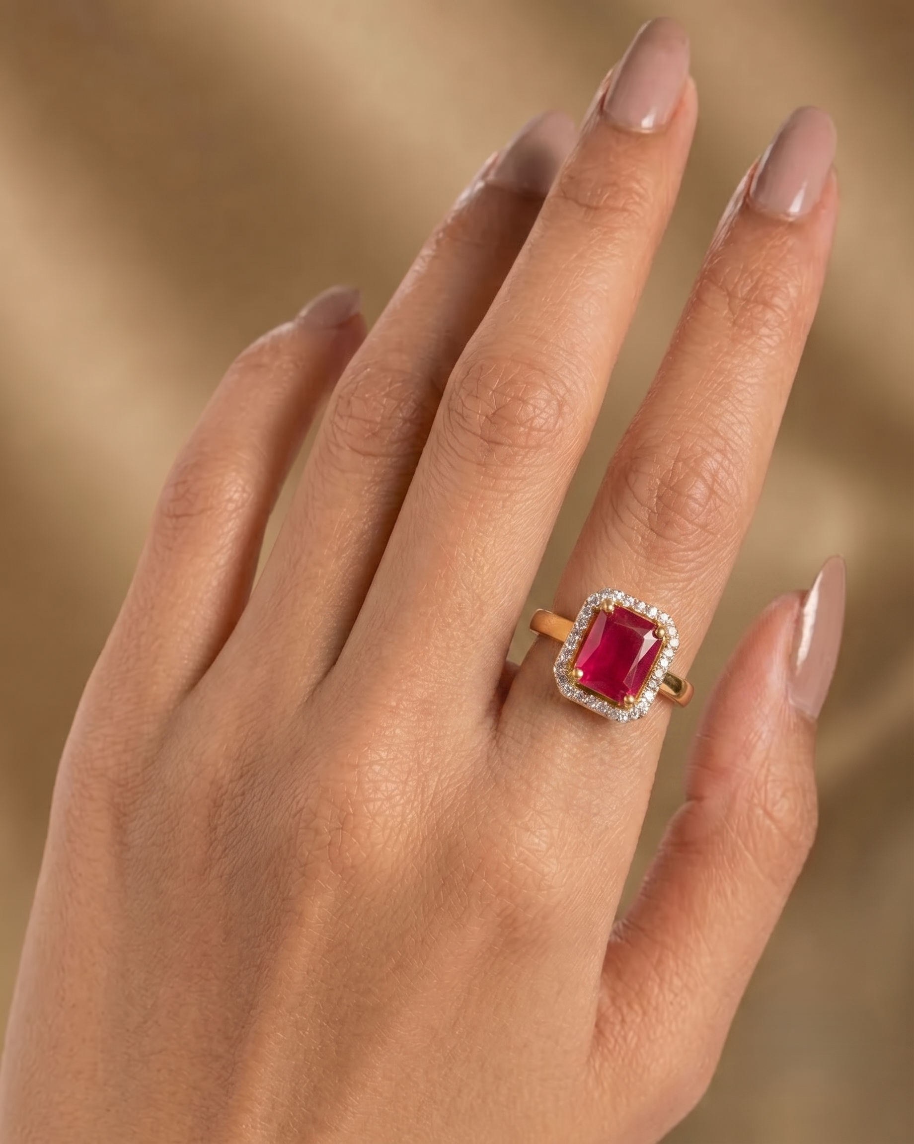 Gold Princess Cut Halo CZ Ring  Solitaire for Women