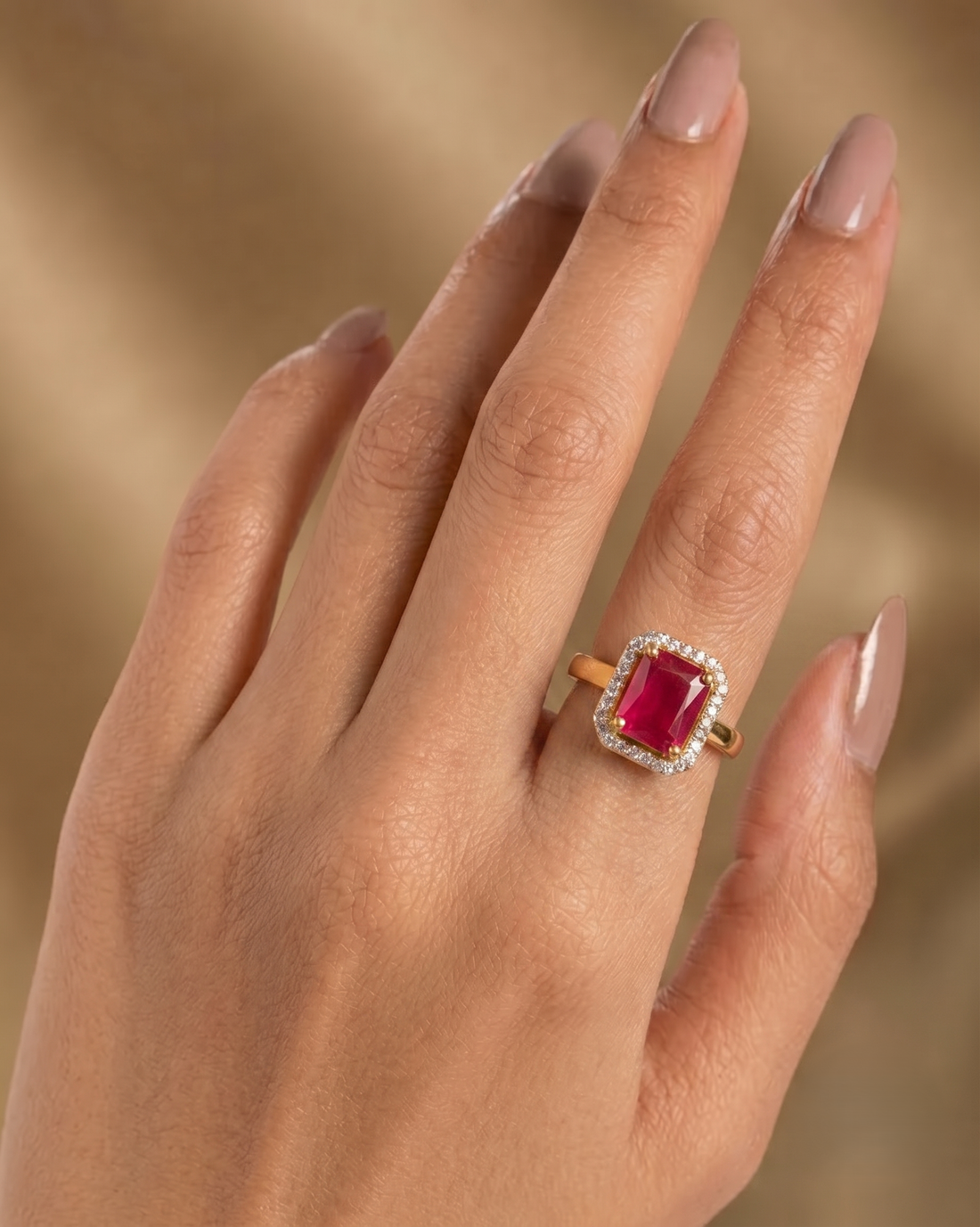 Gold Princess Cut Halo CZ Ring  Solitaire for Women