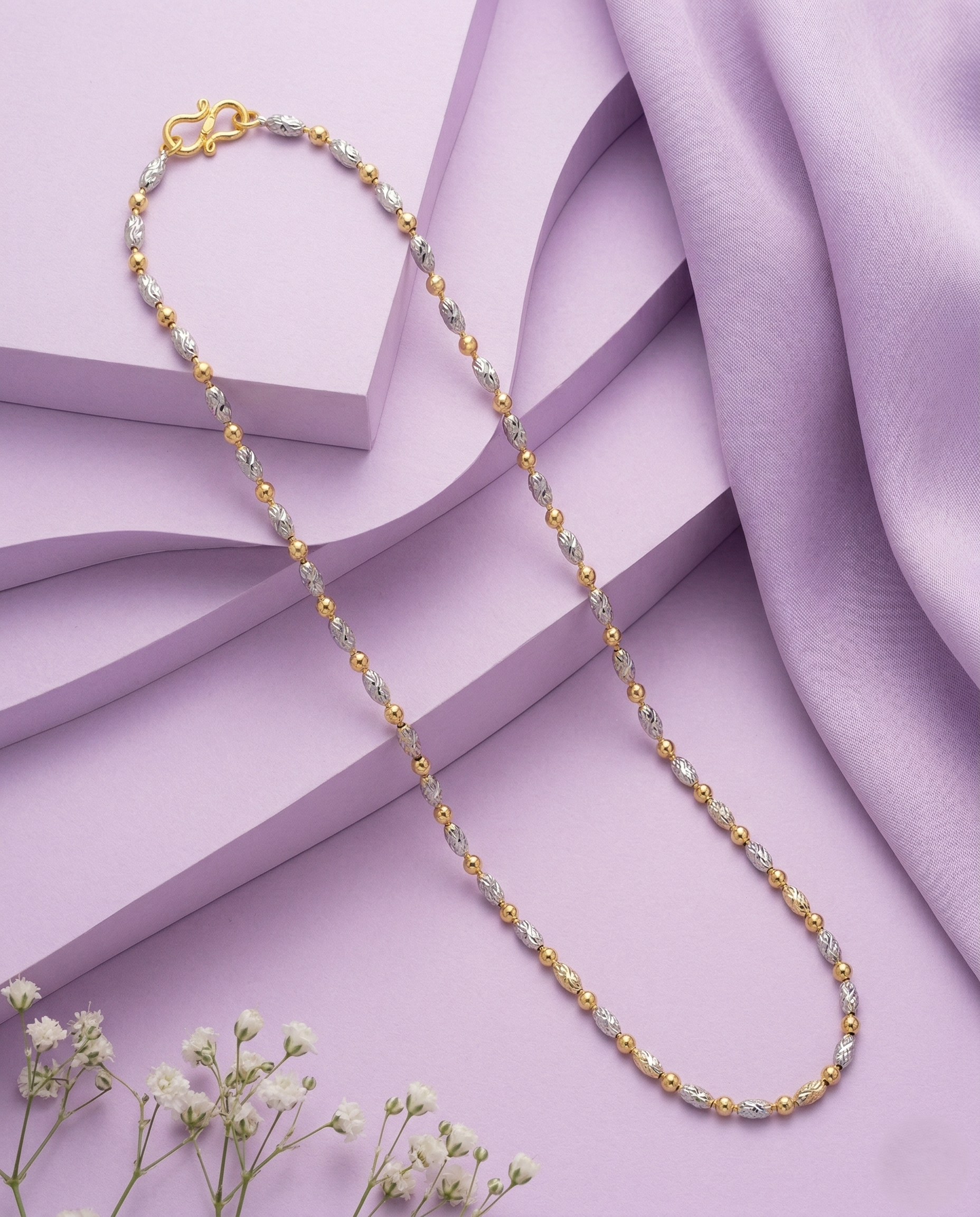 Italian Dual Tone Beaded Chain Necklace for Women | Premium Lightweight Daily Wear Chain