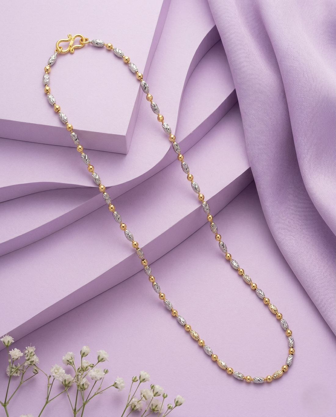 Italian Dual Tone Beaded Chain Necklace for Women | Premium Lightweight Daily Wear Chain