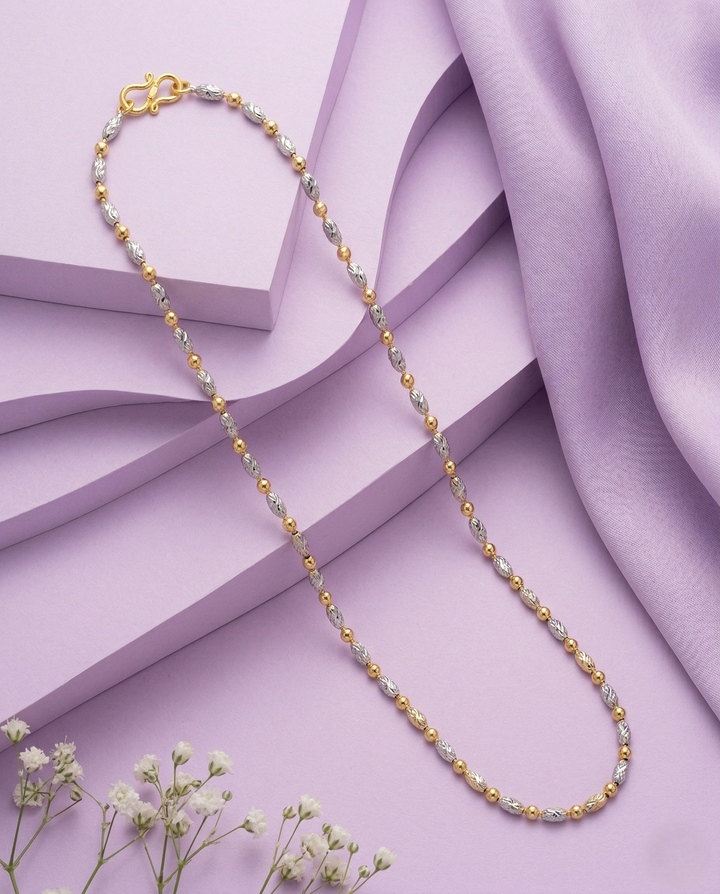 Italian Dual Tone Beaded Chain Necklace for Women | Premium Lightweight Daily Wear Chain