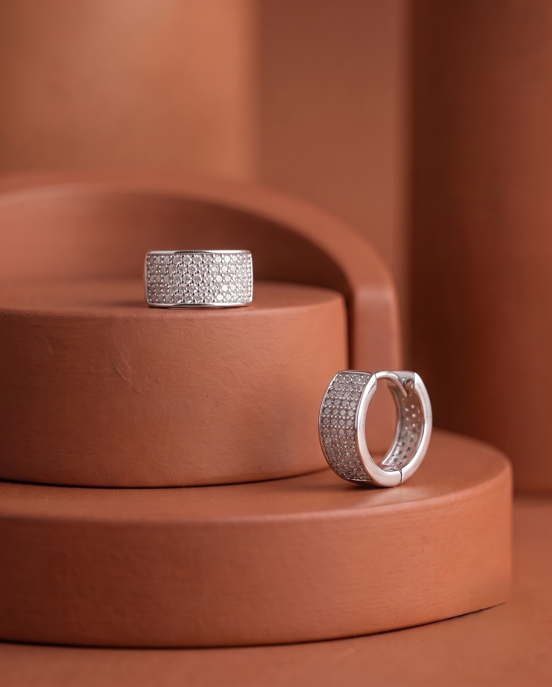Minimal CZ Pave Hoop Earrings – Gold & Silver Finish