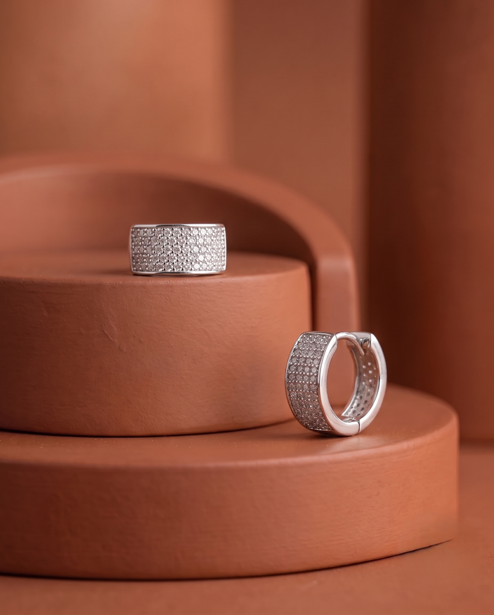 Minimal CZ Pave Hoop Earrings – Gold & Silver Finish