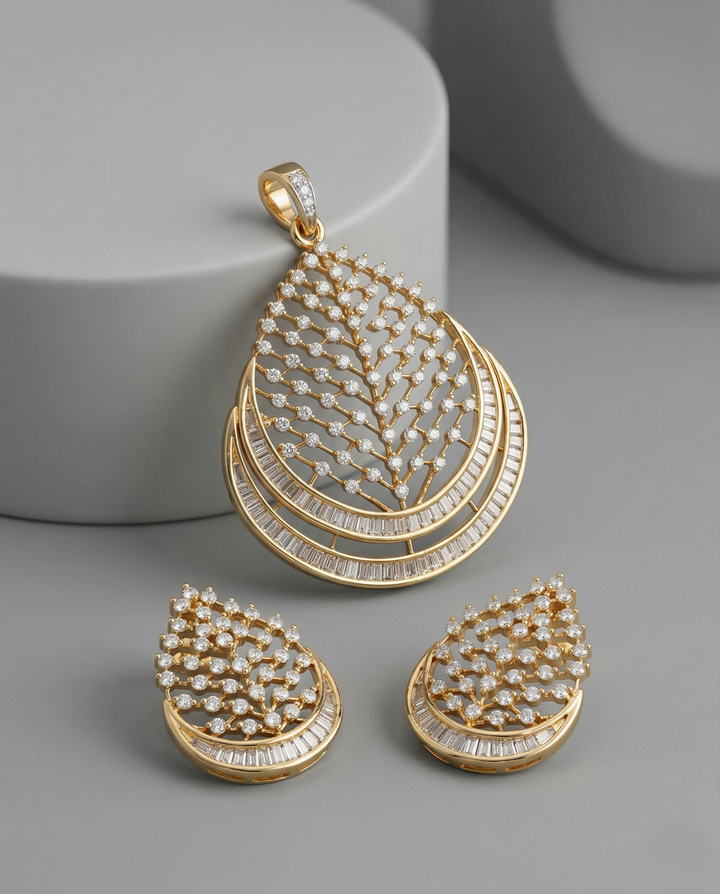 Luxury Diamond Leaf Cascade Pendant Set with Baguette Detailing