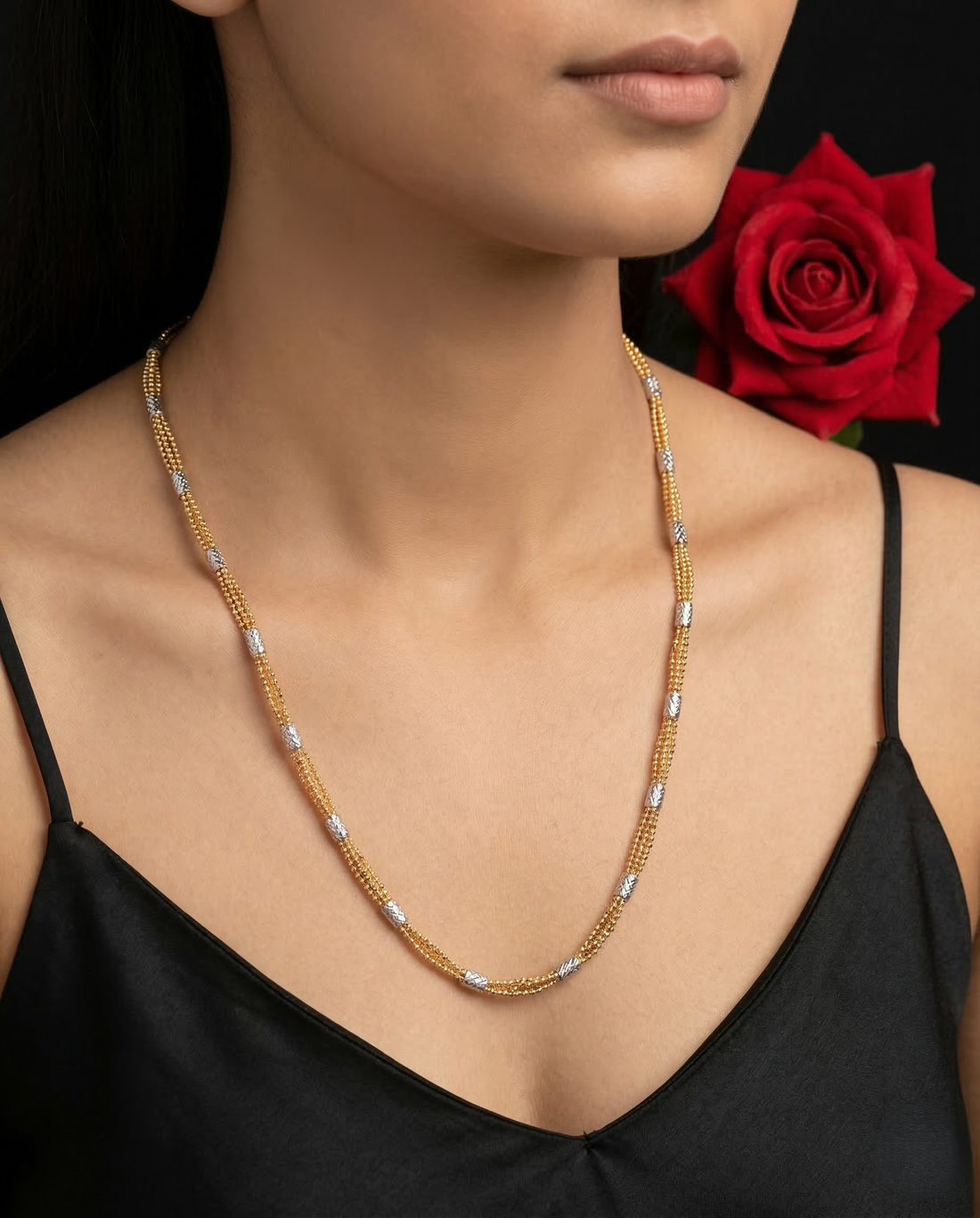 Italian Two Tone Multi Strand Chain Necklace Gold Silver Finish