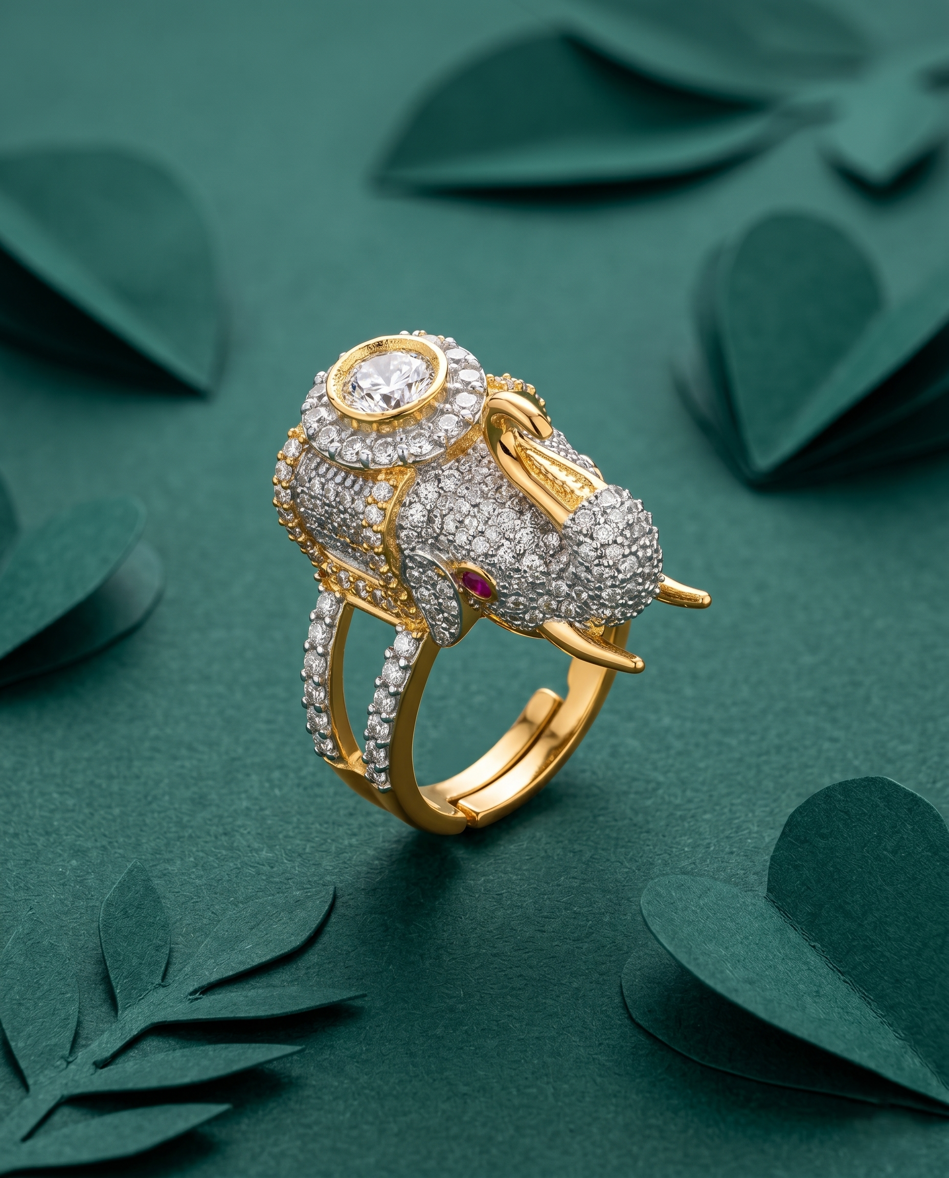 Royal Gaja Design Diamond White Stone Gold Plated Adjustable Ring