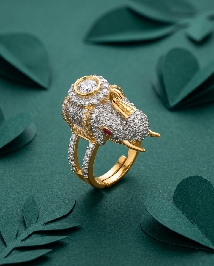 Royal Gaja Design Diamond White Stone Gold Plated Adjustable Ring