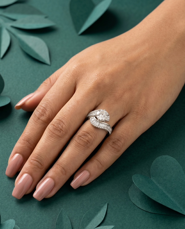 Royal Curve Diamond White Stone Silver Plated Adjustable Ring