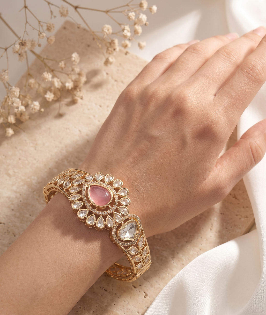 Noorika Kundan Royale   Traditional Polki Style Openable  Bracelet for Women