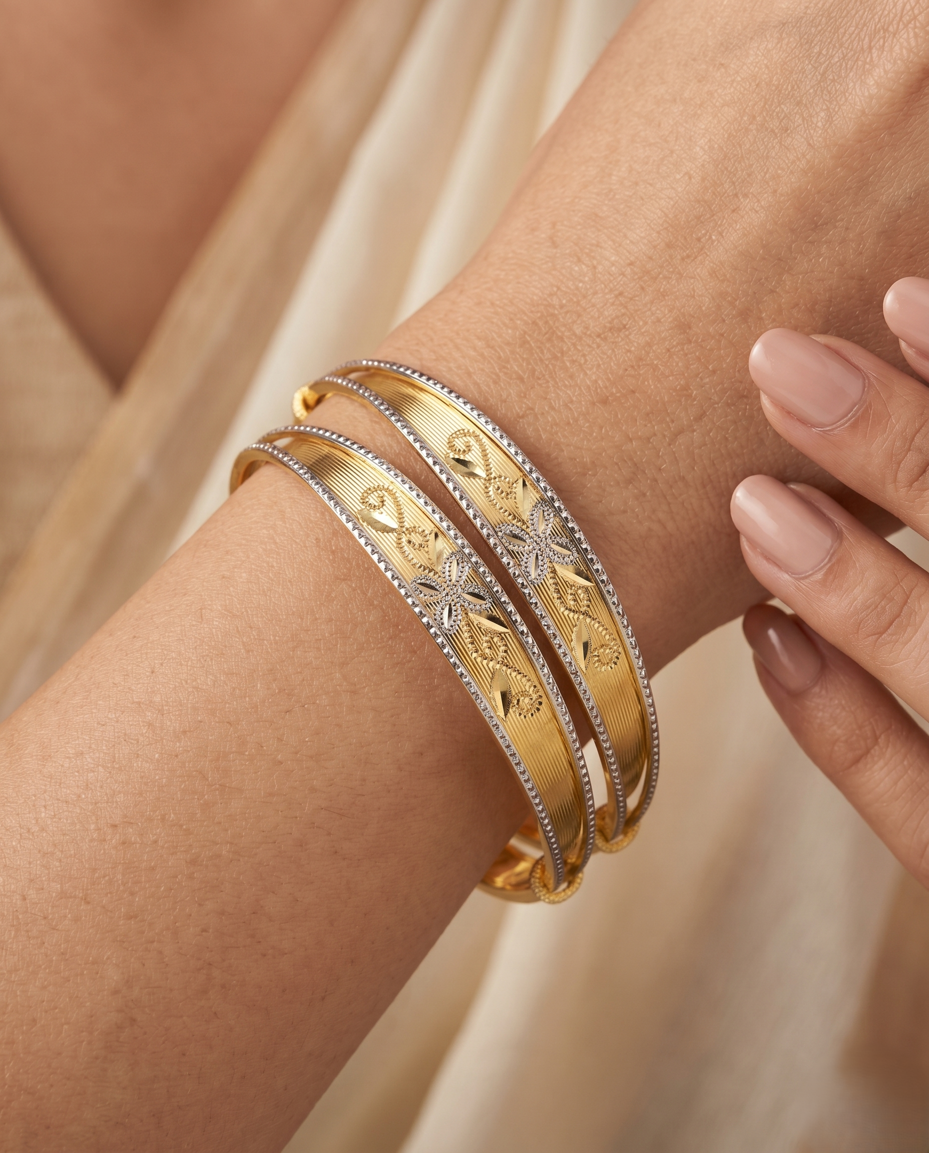 Dual Tone Floral Bangles for Women