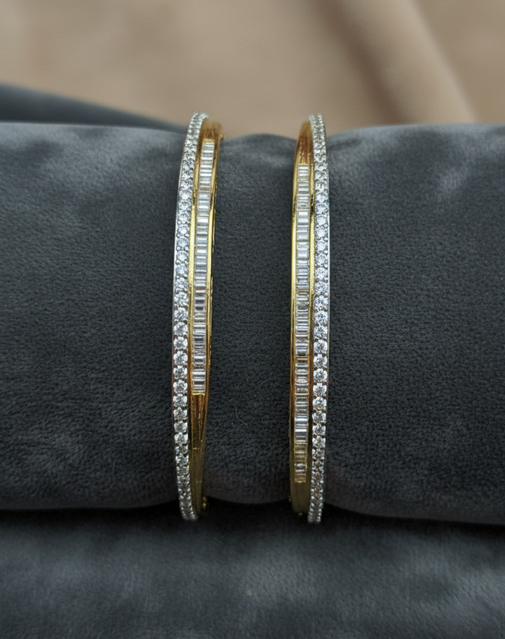 Dual Tone Diamond Finish Bangle Set for Women – Gold Polish with Baguette Detailing