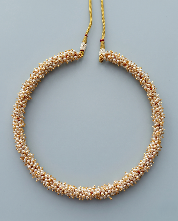 Antique Handmade Pearl Mala Necklace with Traditional Jhumka Earrings Set
