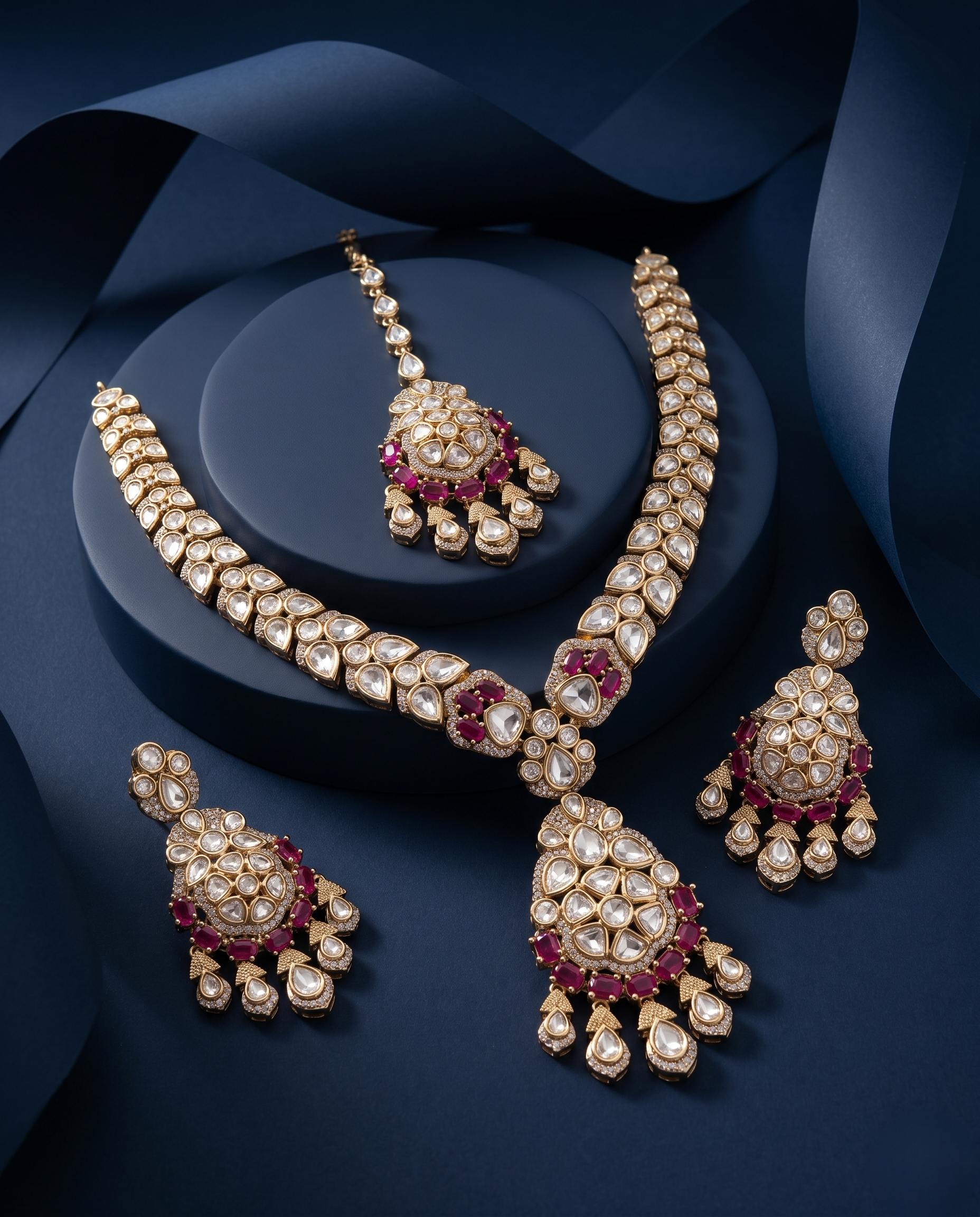 Mahira Emerald Green Moissanite Necklace Set with Earrings