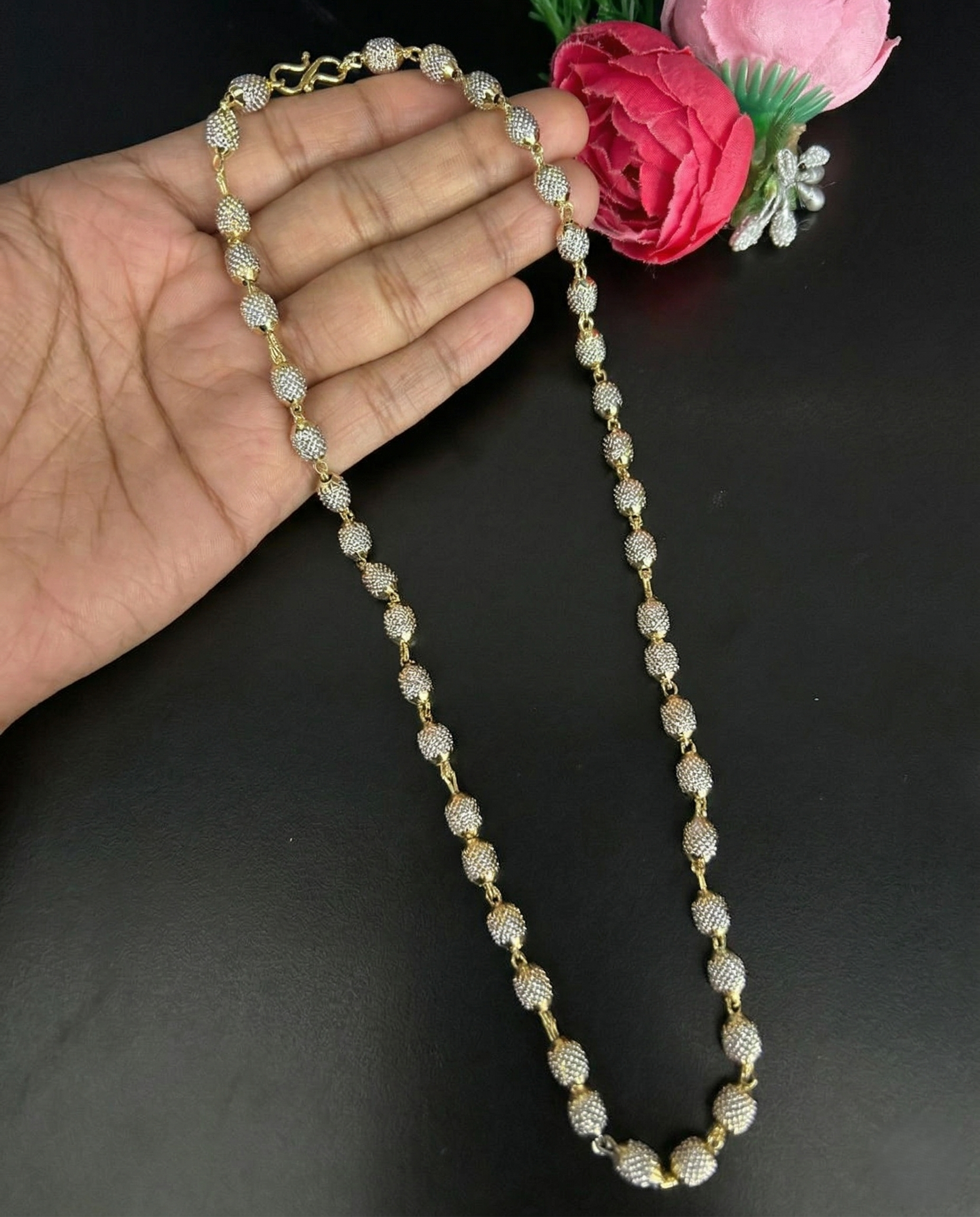 Italian Diamond Cut Beaded Chain Necklace for Women | Premium Gold Finish Stylish Chain