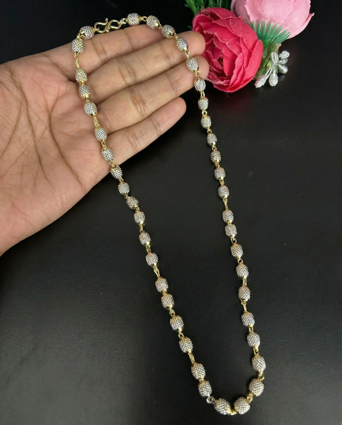 Italian Diamond Cut Beaded Chain Necklace for Women | Premium Gold Finish Stylish Chain
