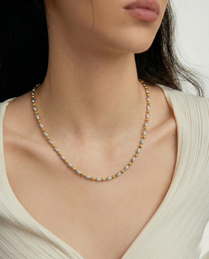 Italian Dual Tone Beaded Chain Necklace for Women | Premium Lightweight Daily Wear Chain