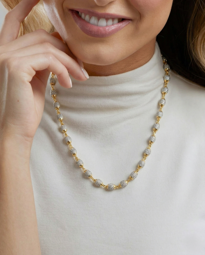 Italian Diamond Cut Beaded Chain Necklace for Women | Premium Gold Finish Stylish Chain