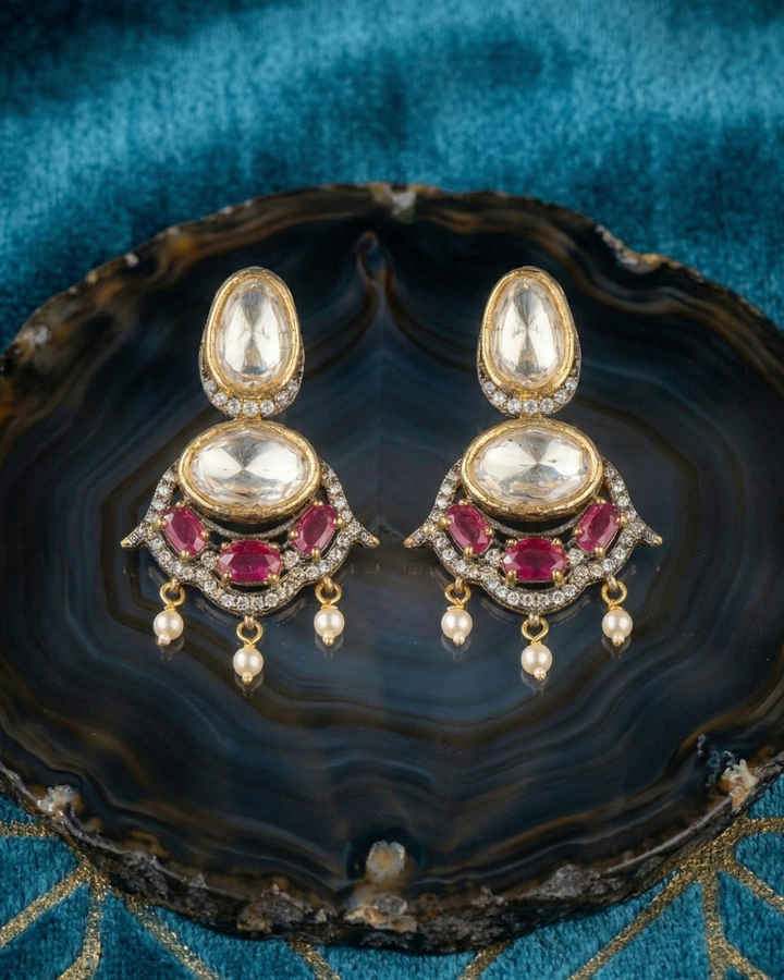 White Kundan Necklace Set with Ruby Red Stones | Bridal Jewellery