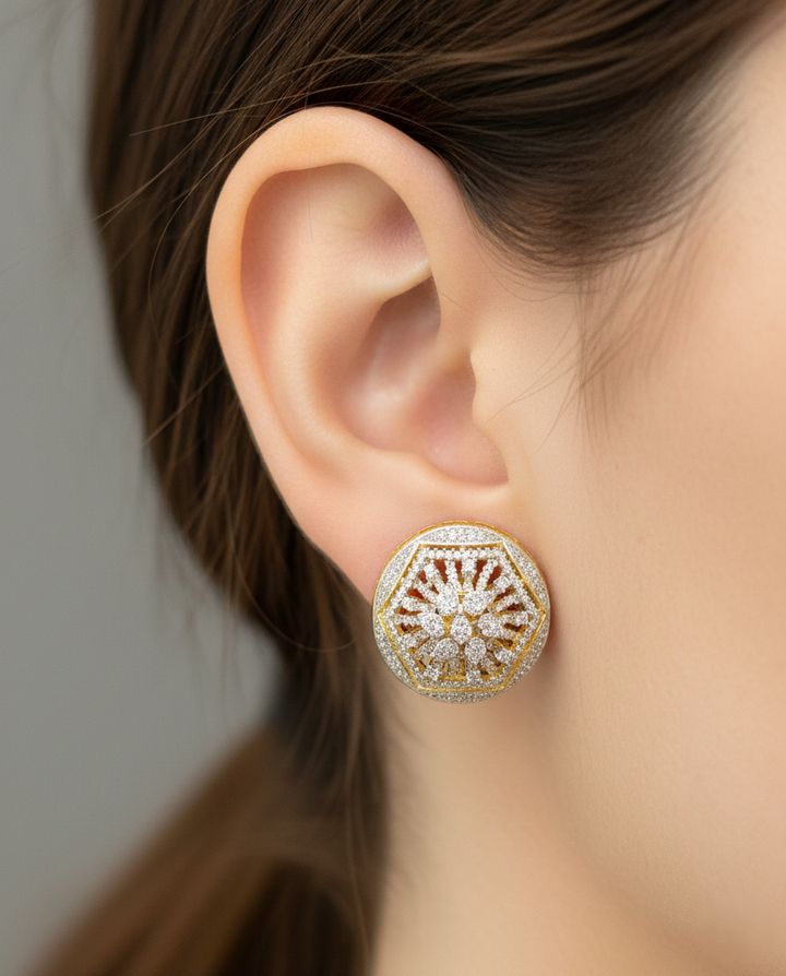 Round Diamond-Style Stud Earrings | Gold Finish Jewellery