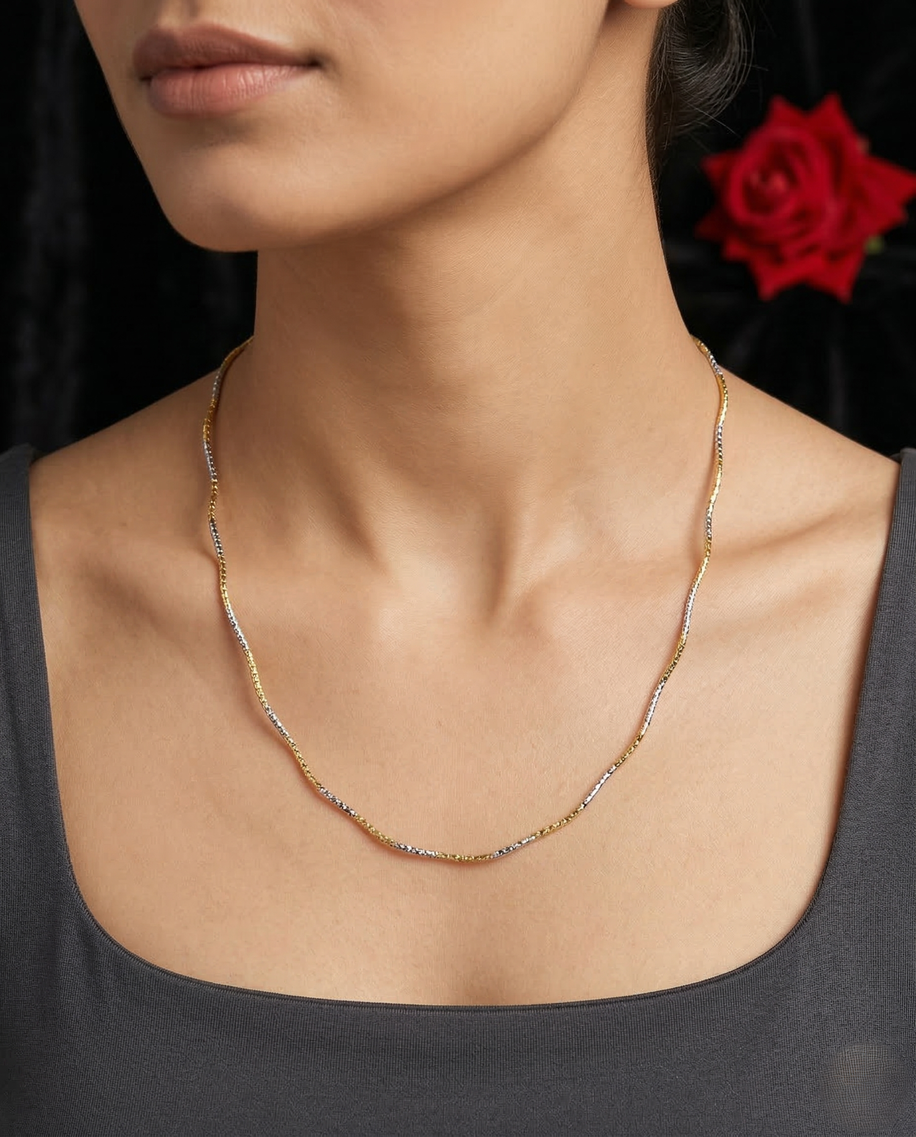 Italian Style Two Tone Gold Silver Chain Necklace