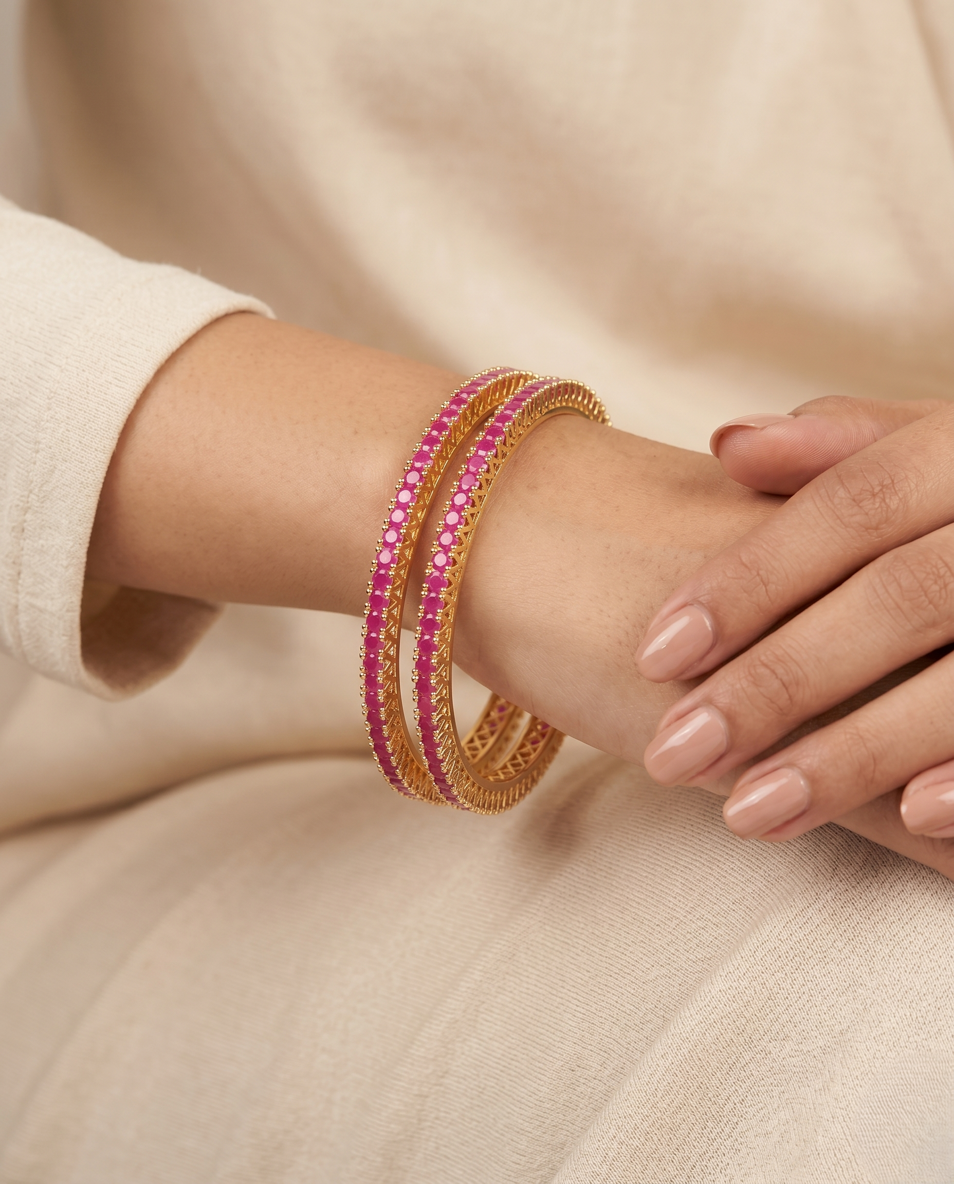 Ruby Stone Bangles for Women | Gold Plated Designer Bangles Set ( pack of 2)
