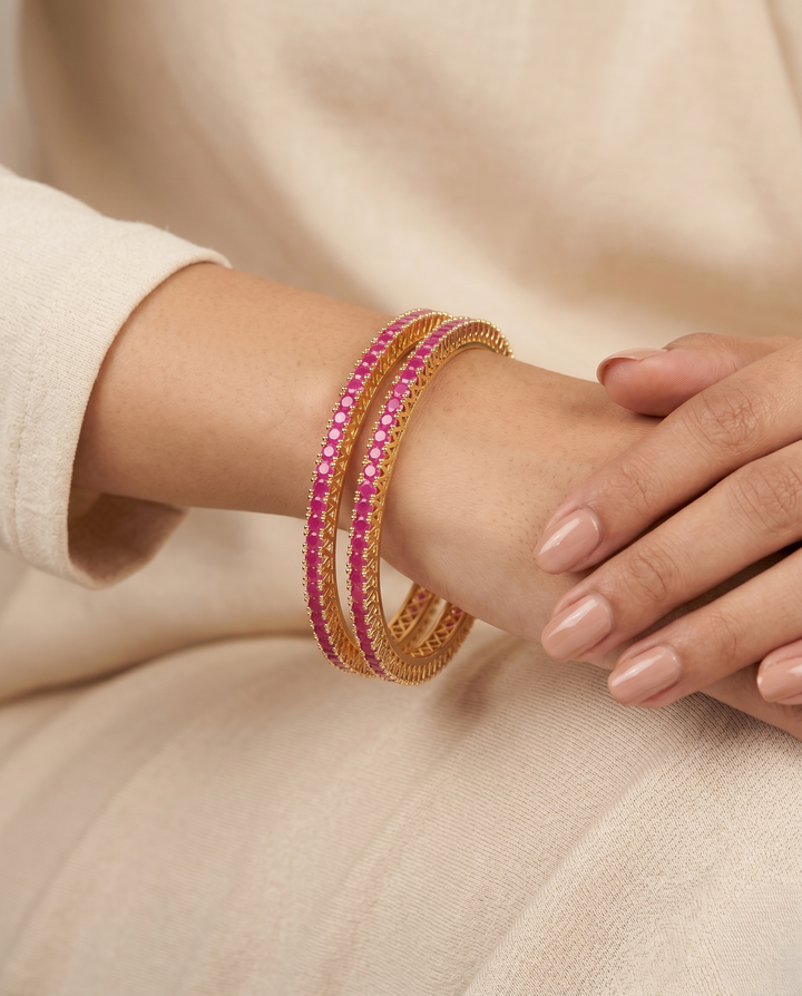 Ruby Stone Bangles for Women | Gold Plated Designer Bangles Set ( pack of 2)