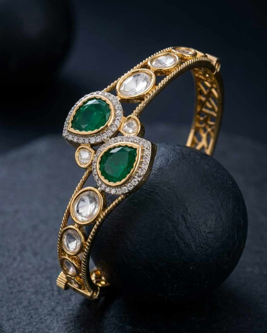 Ruhani Ruby Kundan Mossanite Openable  Kada for Women