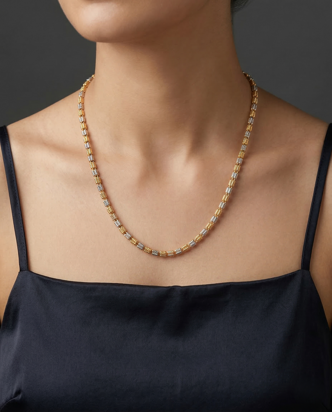 Premium Italian Two Tone Designer Chain Necklace Gold Silver Finish