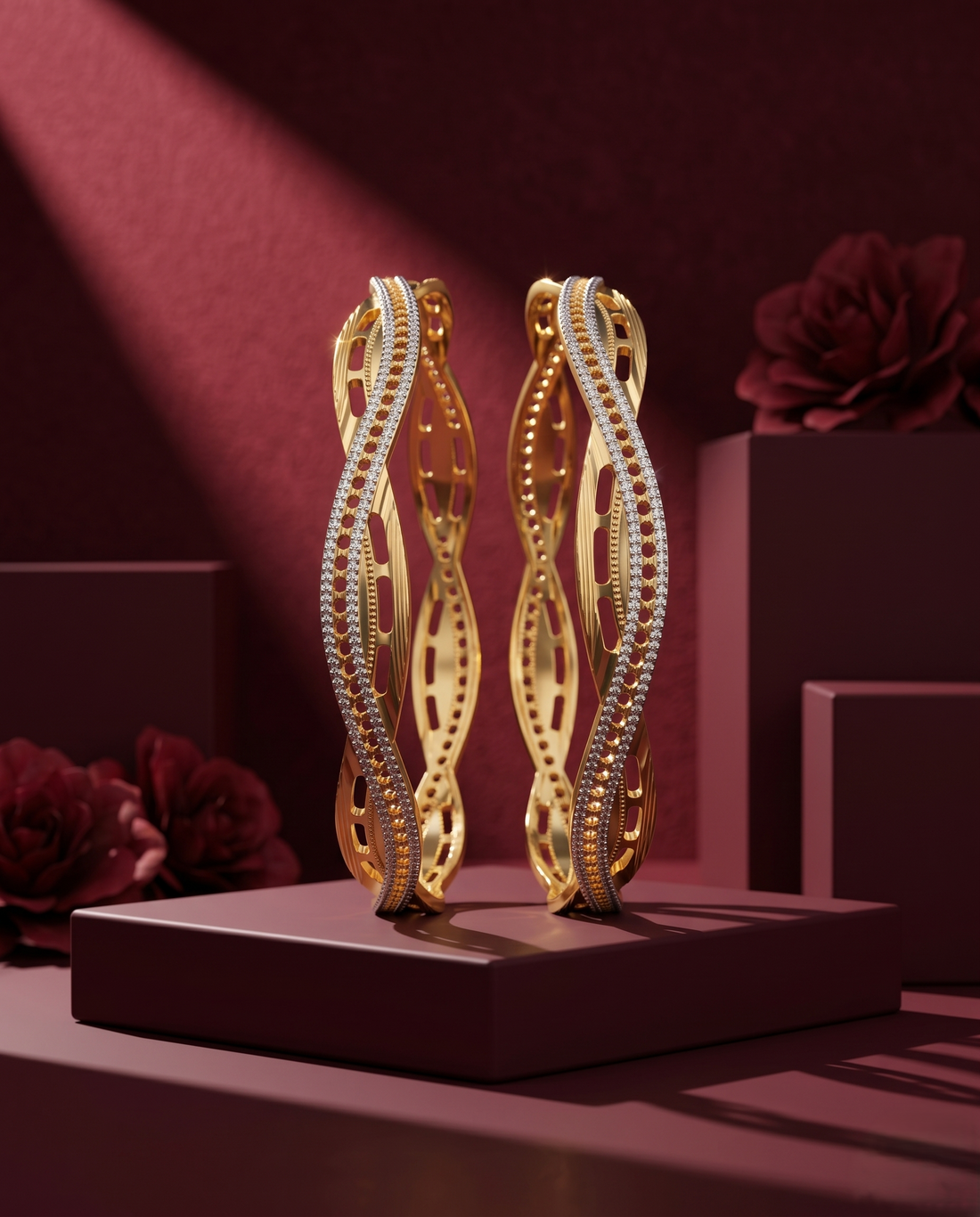 Twisted Dual Tone Designer Bangles for Women | Gold Look Elegant Kada Pair