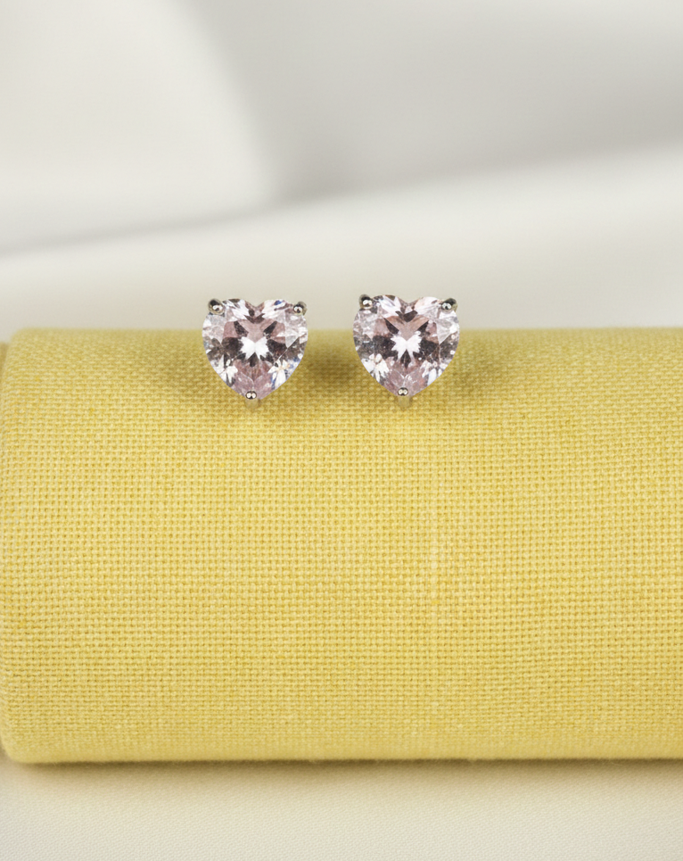 Swarovski Heart Cut Crystal Stud Earrings – Silver Finish | Multi Colour Options