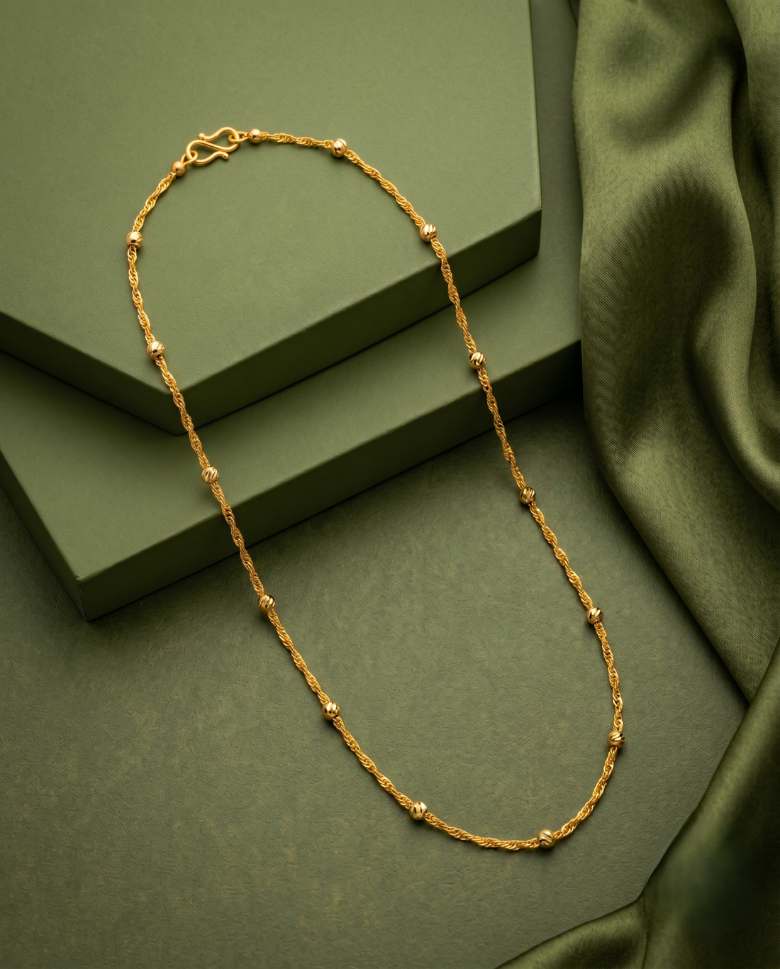 Gold Finish Beaded Chain for Women | Waterproof Daily Wear Chain