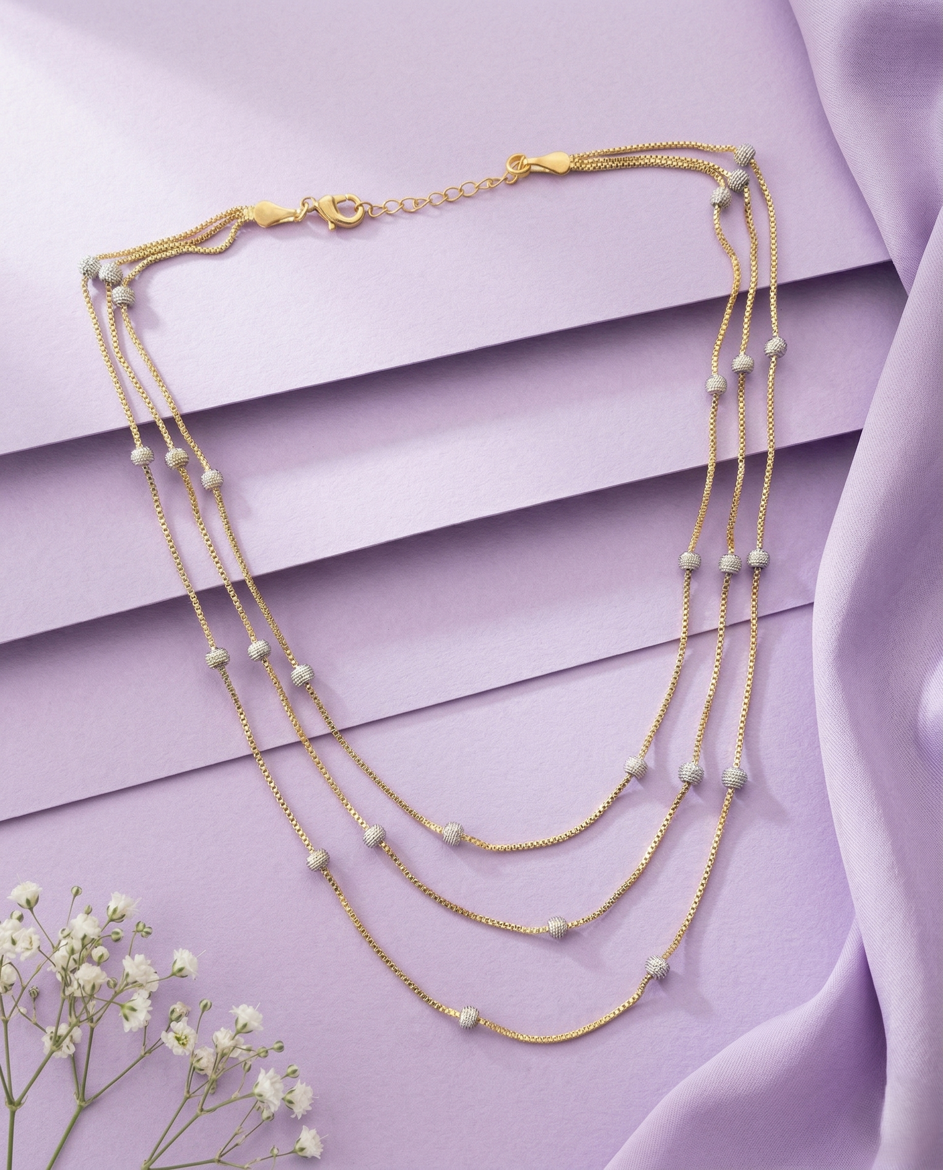 Italian Multi Layer Beaded Premium Layered Chain for Women | Dual Tone