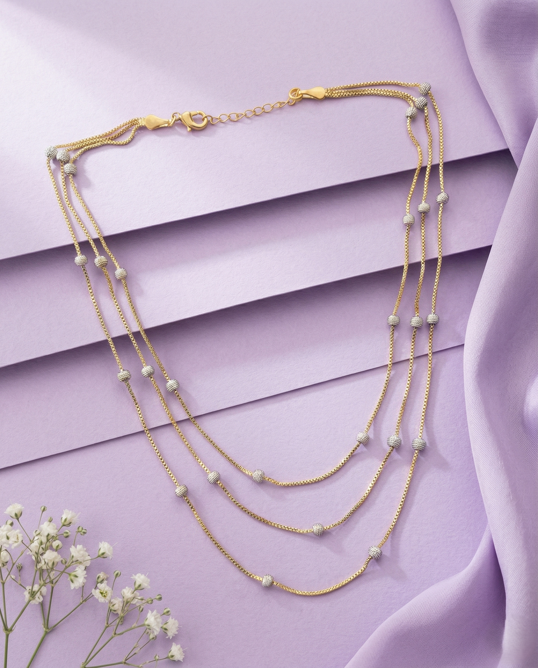 Italian Multi Layer Beaded Premium Layered Chain for Women | Dual Tone