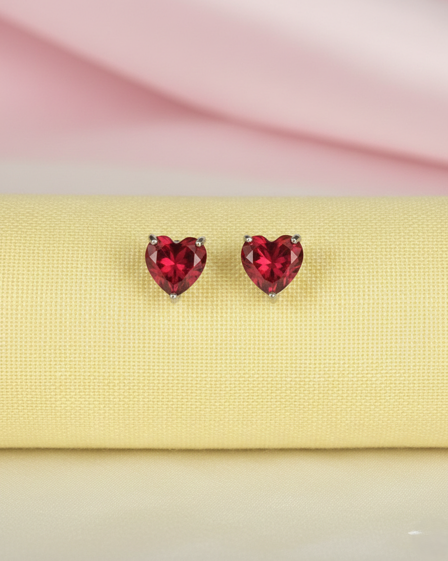 Swarovski Heart Cut Crystal Stud Earrings – Silver Finish | Multi Colour Options