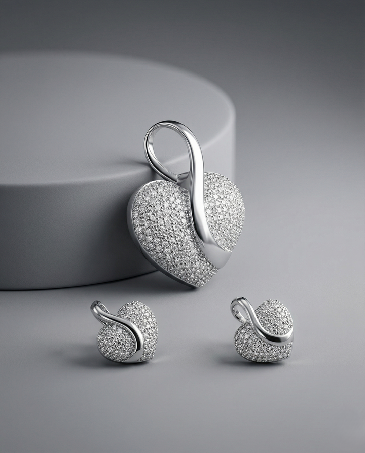 Premium Sparkle Heart Twist Pendant Set in Silver Plated Finish