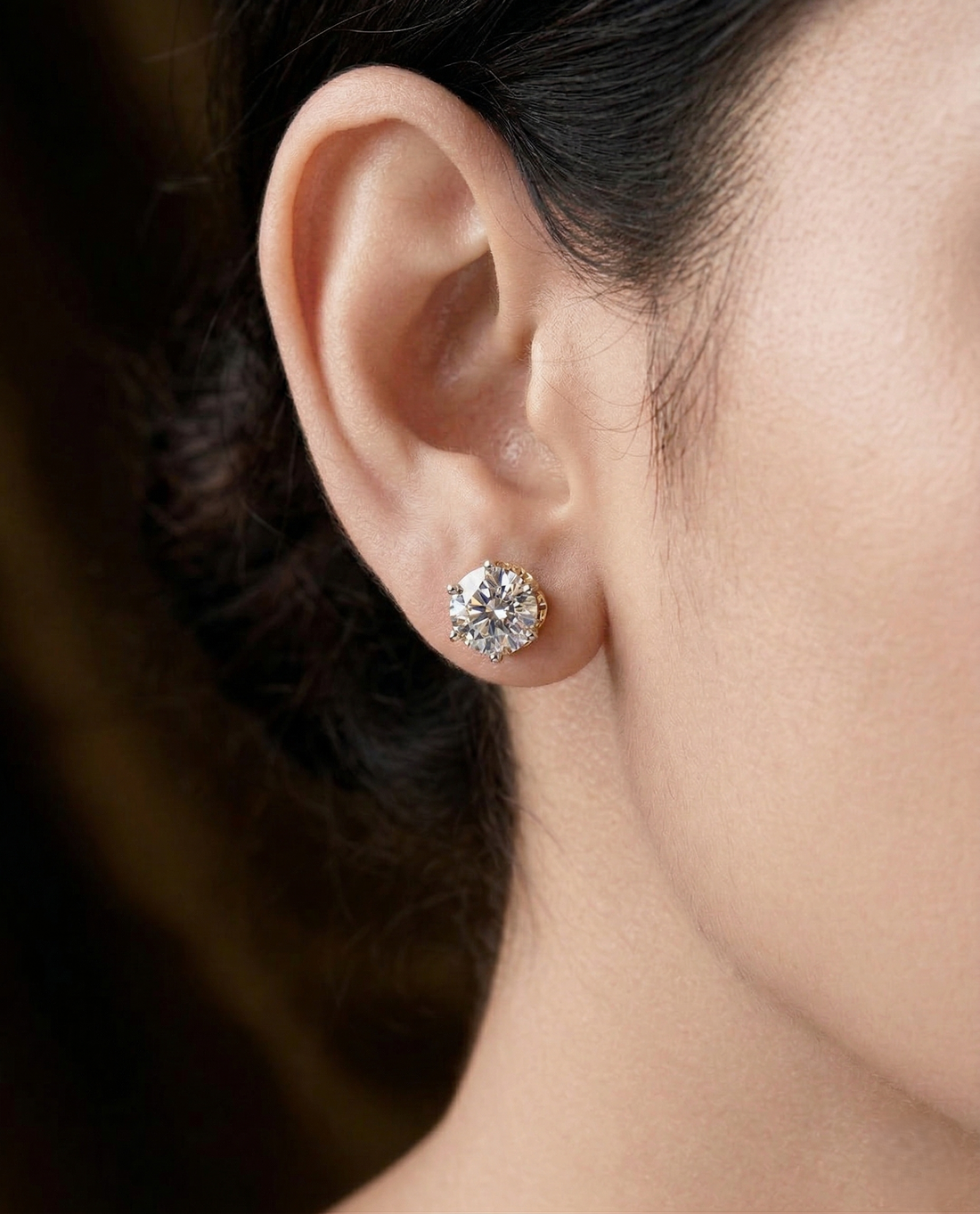 Premium 8 Carat Diamond Stud Earrings Gold & Silver Tone Classic Round Design