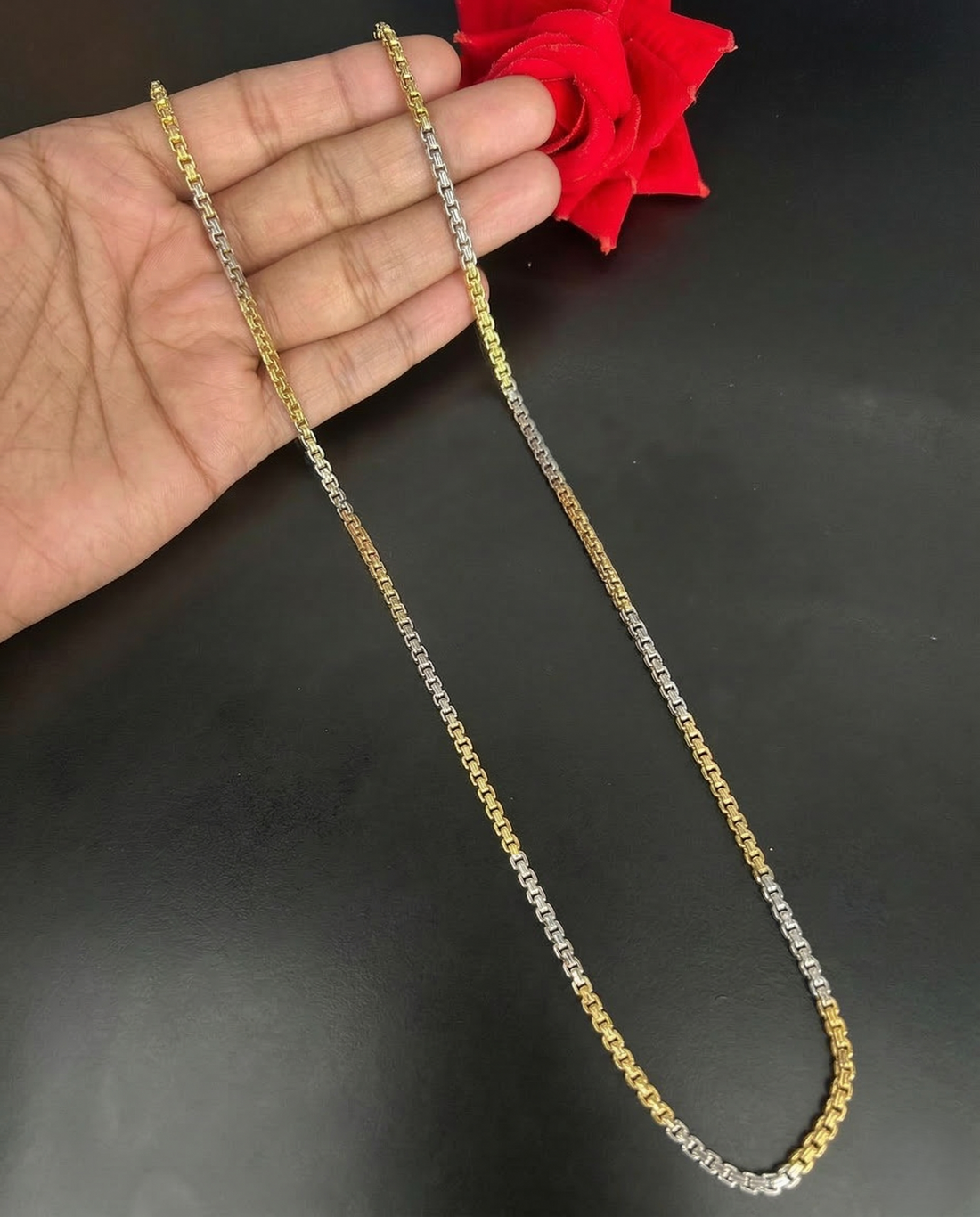 Two Tone Box Link Chain Necklace | Gold Silver Geometric Long Chain for Women