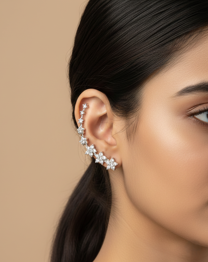 Floral Diamond Ear Cuff | Gold Finish Statement Ear Jewellery