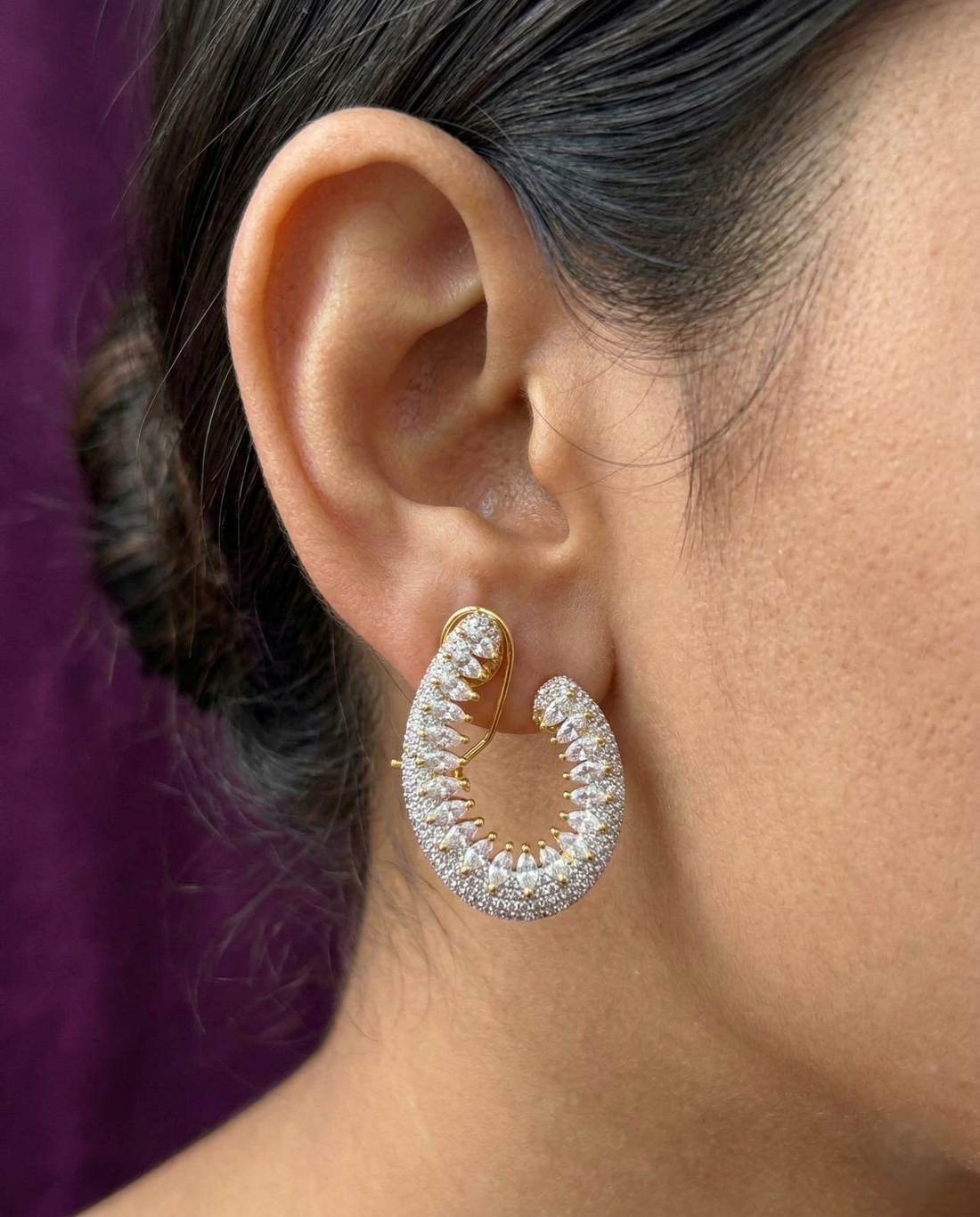 Marquise Stone Open Teardrop Statement Earrings for Women – Gold Finish