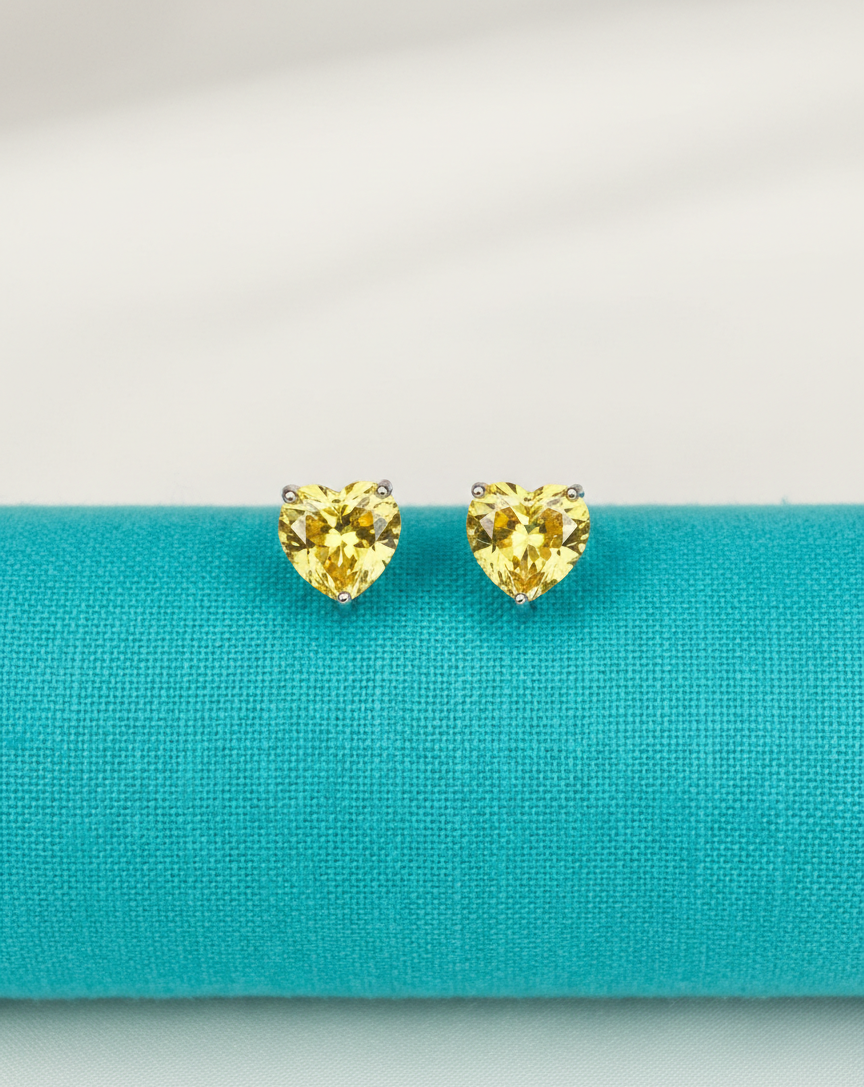 Swarovski Heart Cut Crystal Stud Earrings – Silver Finish | Multi Colour Options