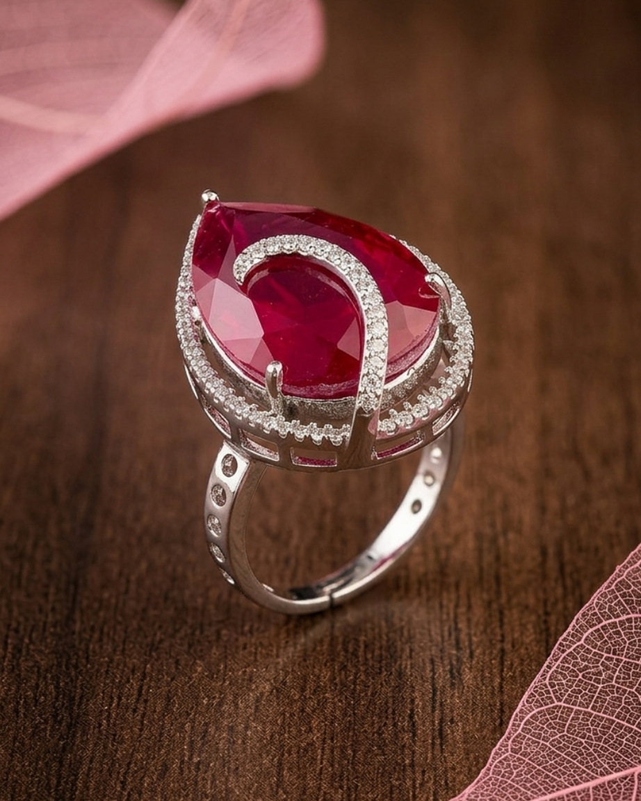 Noor-e-Ruby Adjustable Teardrop Ring for Women