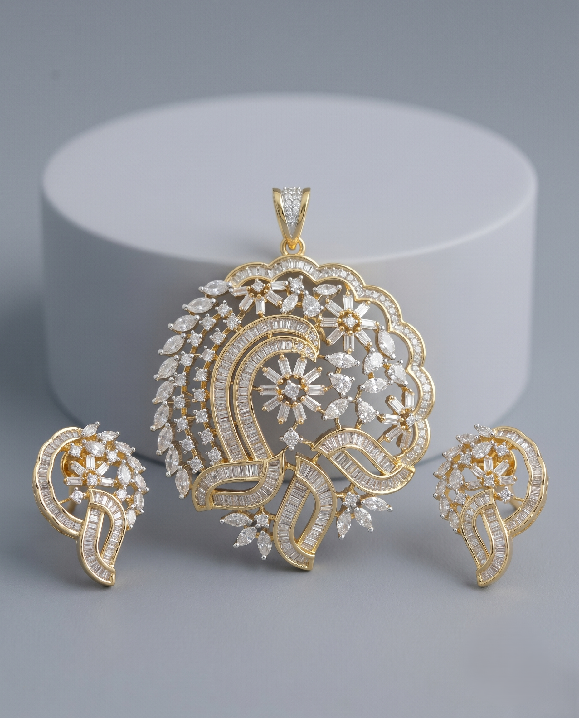 Aarohi Floral AD Pendant Set with Earrings