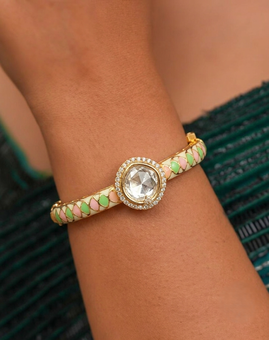 Designer Kundan Openable Bracelet with Enamel Work