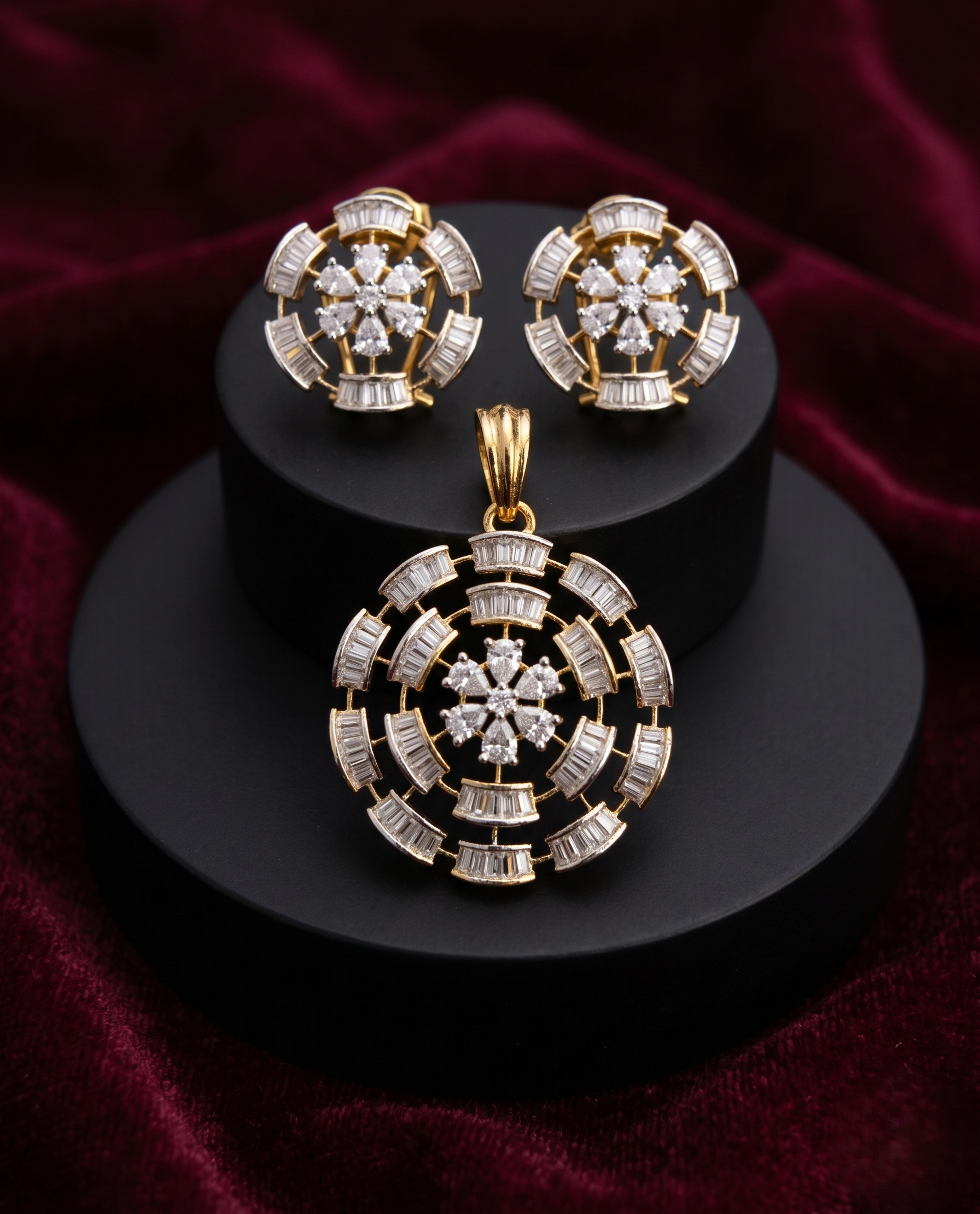 Varnika Radiant Diamond Pendant Set with Stud Earrings